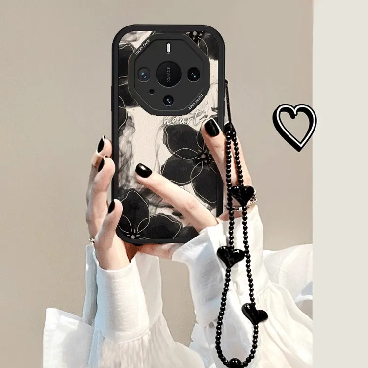 适用华为mate60rs非凡大师手机壳创意水墨花朵女款全包防摔硅胶潮