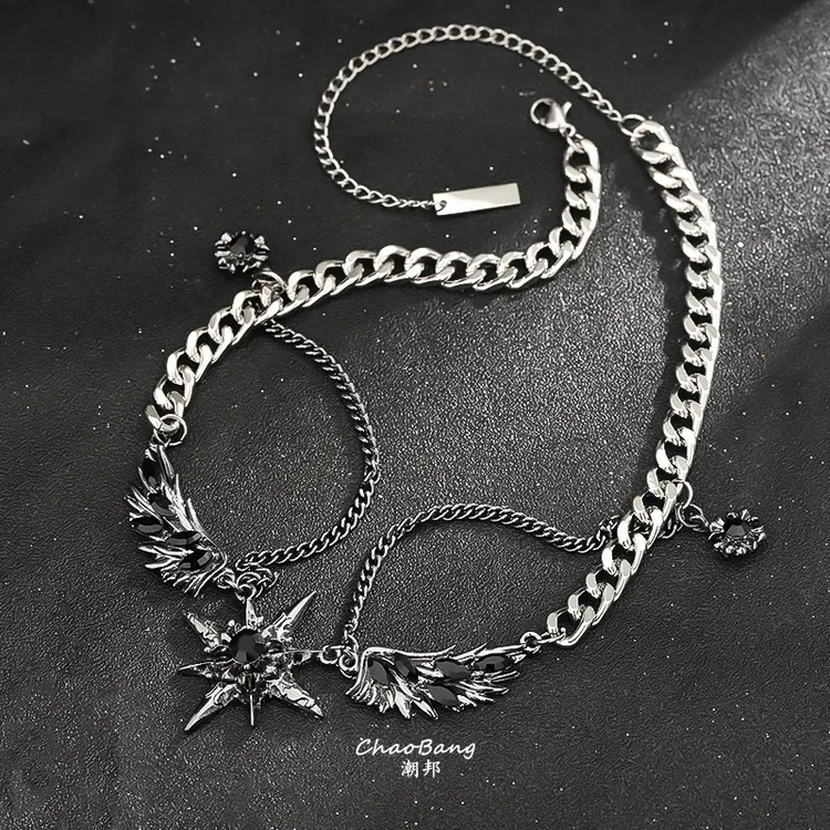 钛钢项链 六芒星双层项链男羽翼高级感钛钢配饰个性百搭时尚饰品