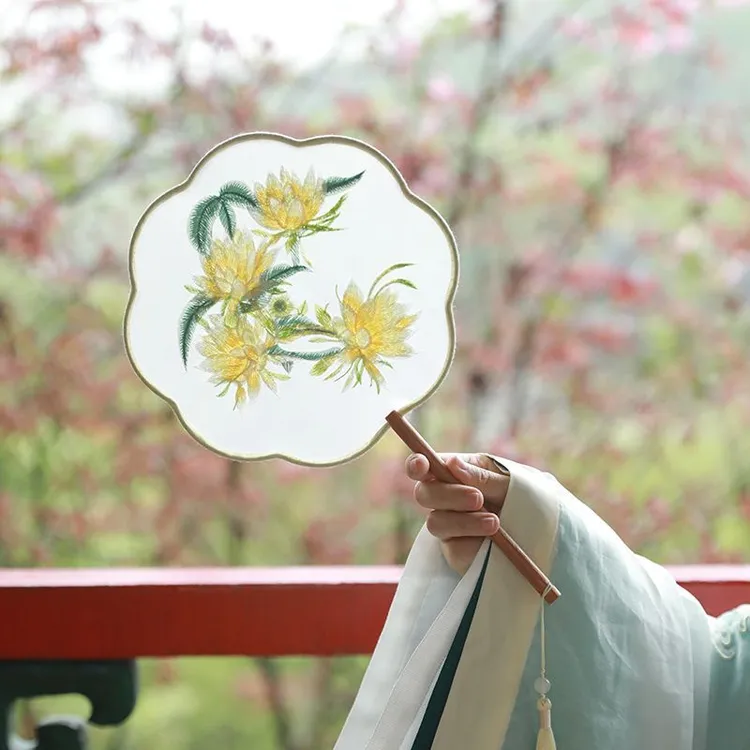 追师团扇双面刺绣古风苏绣汉服扇子中国风旗袍儿童夏季小舞蹈扇女