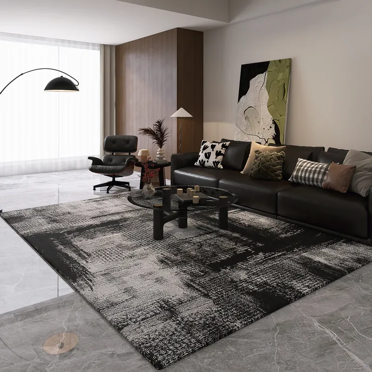 欧莱森黑白复古客厅地毯免洗加厚茶几垫耐脏防滑大面积全铺地毯