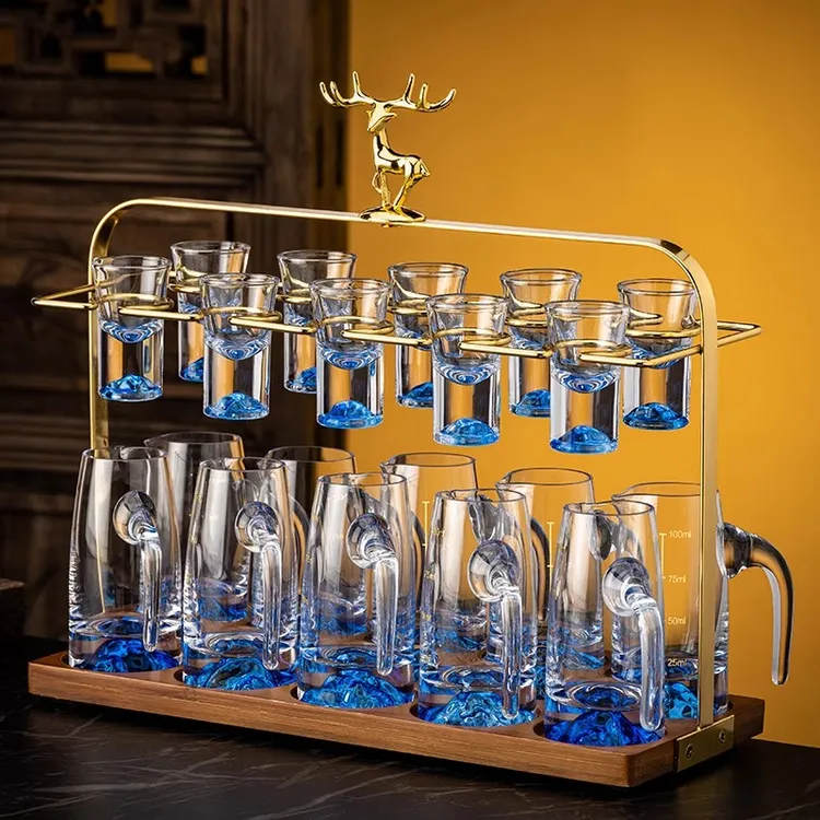 中式家用蓝山白酒杯套装水晶玻璃分酒器轻奢家用招待客人白酒杯