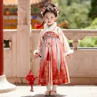 古月家.锦鲤 汉服女童冬款儿童高端超仙古装加绒连衣裙宝宝拜年服
