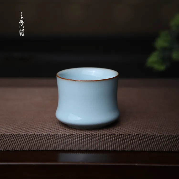 上尚道束腰杯80ml原矿天青汝瓷主人杯可养茶杯汝窑茶具冰裂纹陶瓷