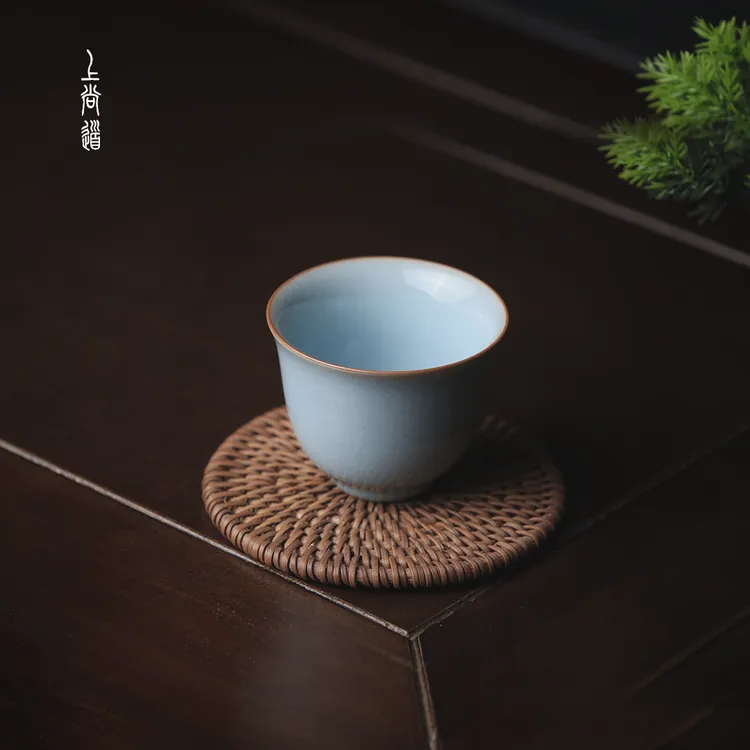 上尚道玉兰杯60ml原矿天青釉冰裂纹汝瓷家用陶瓷汝窑茶杯客杯茶具