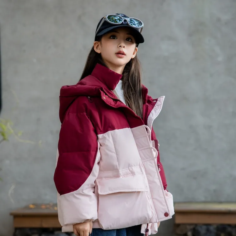 coco时尚儿童撞色工装加厚短款羽绒服18123