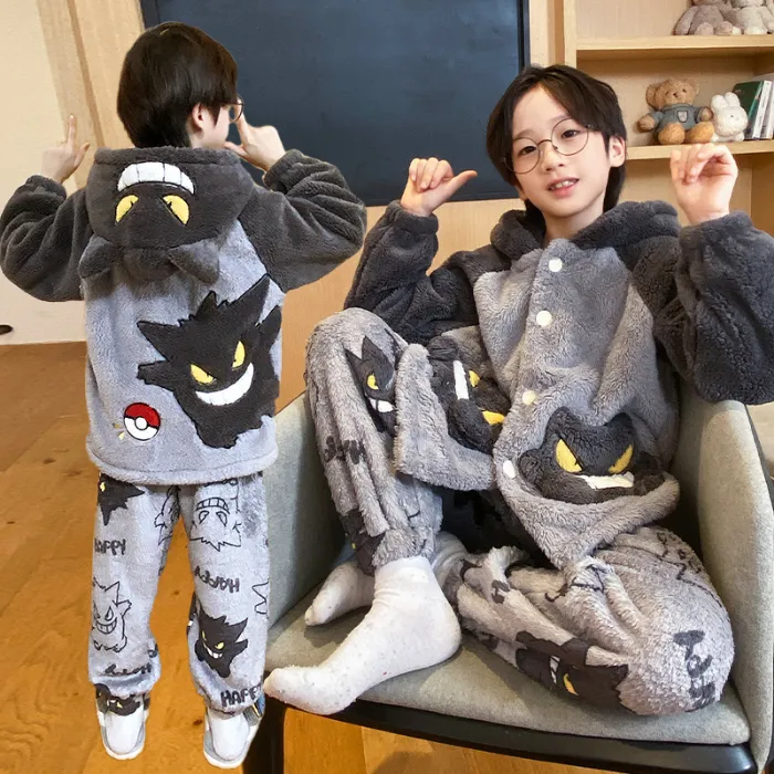 冬季儿童珊瑚绒睡衣套装秋冬款男女童宝宝长袖加厚保暖卡通家居服