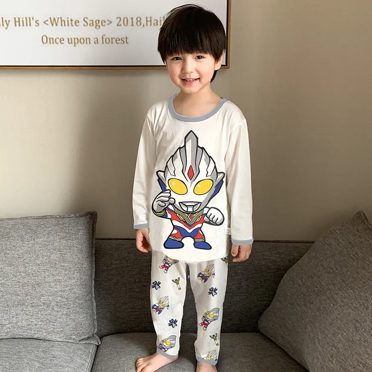儿童睡衣竹纤维薄款夏季男童奥特曼空调服长袖小童宝宝男孩家居服