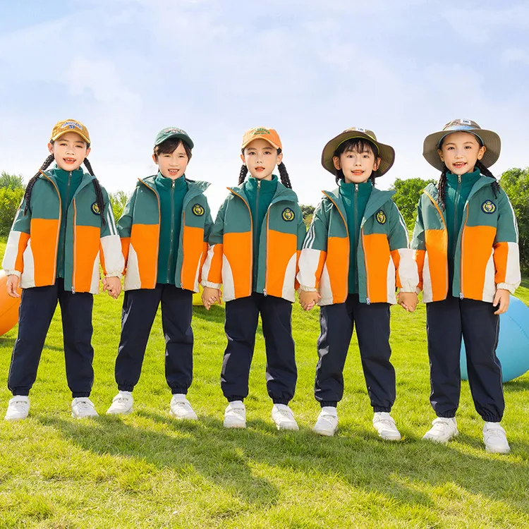 冬季学生冲锋衣秋冬装班服春秋款加厚加绒小学生校服套装三件套