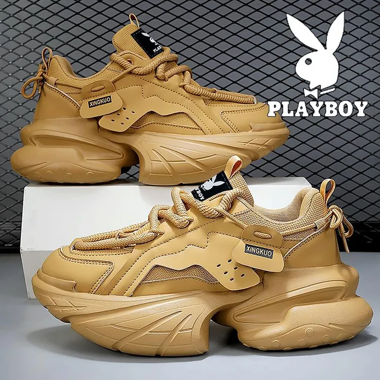 花花公子老爹鞋男款冬季2025新款复古潮牌松糕厚底鞋增高运动潮鞋