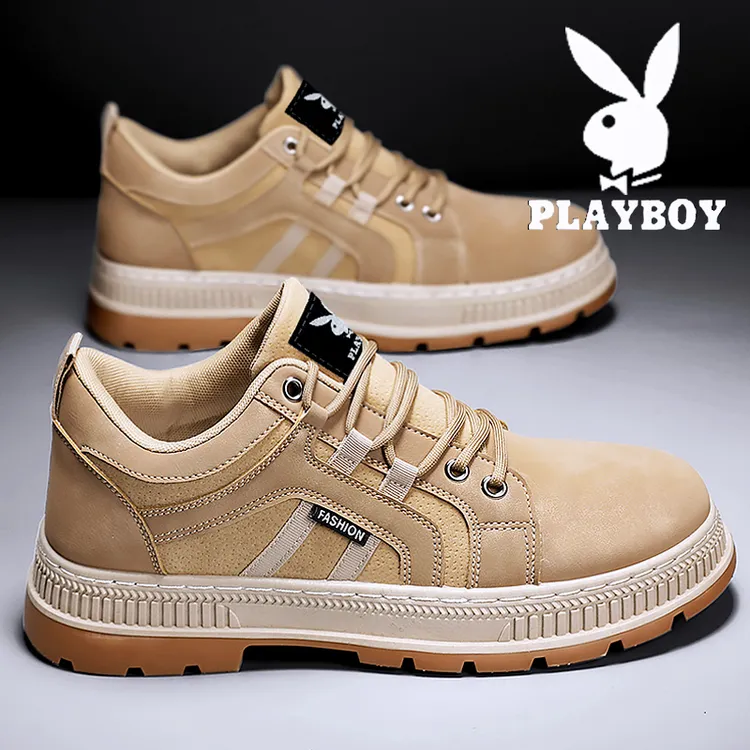 花花公子工装鞋男鞋秋季2025新款复古厚底耐磨防水圆头休闲运动鞋