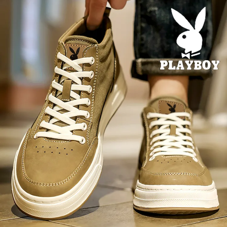 花花公子帆布鞋男正品冬季中筒2025新款软底学生布鞋男款休闲板鞋