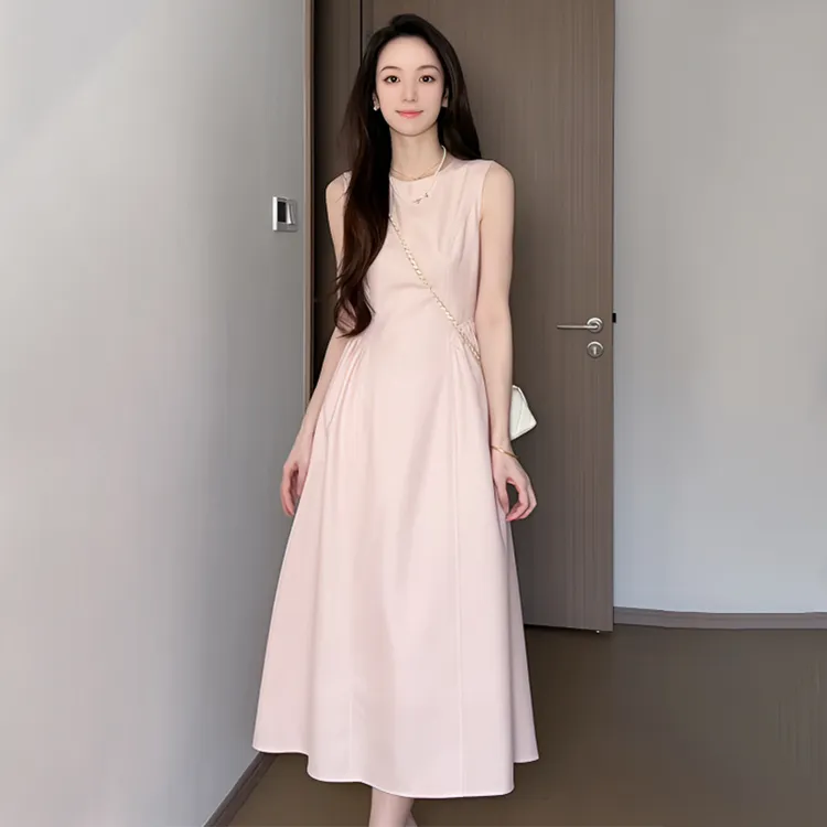 粉色无袖背心连衣裙子女夏季2024新款法式气质绝美超好看长裙3134