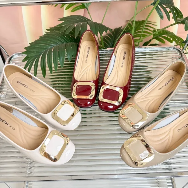 韩版时尚金属方扣夏款气质方头低跟马丁中跟浅口百搭单鞋928