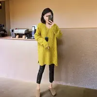 【宽松V领针织】（衣长80左右）网红百搭中长款套头慵懒风长袖针织
