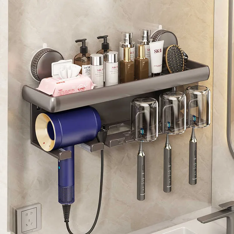 优勤吸盘牙刷置物架免打孔吹风机支壁挂式卫生间漱口杯刷牙杯收纳