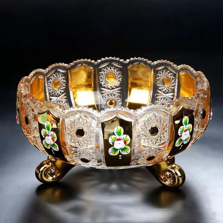 珐琅彩大号果斗奢华高档水晶玻璃果盘创意家用糖果罐果斗欧式礼品