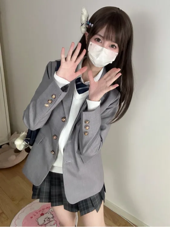 【预售】三粒扣西装 JK制服女学院风原创校供感藏青色西服气质长款