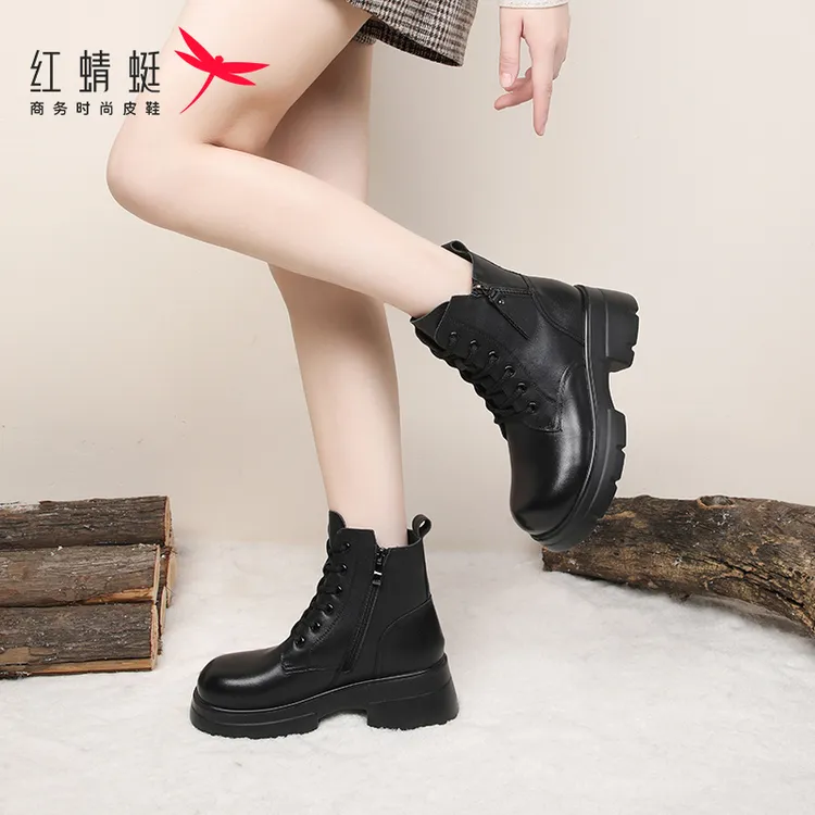 红蜻蜓女马丁靴2025秋冬新款百搭外穿保暖厚绒高颜值雪地靴子时尚