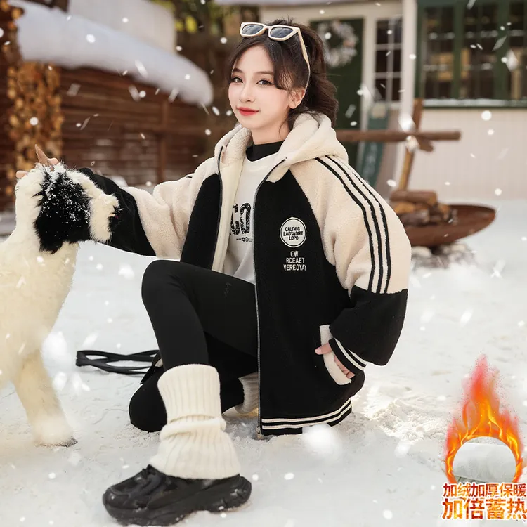 女童羊羔绒外套加绒加厚秋冬款2025新款儿童初冬女大童冬季毛毛衣