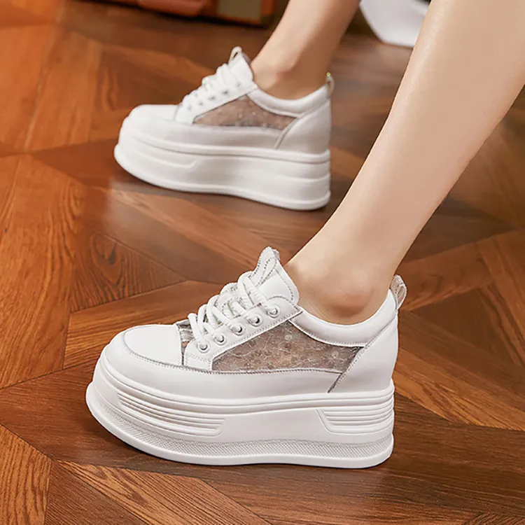 网面镂空小白鞋女2024新款春夏透气百搭厚底松糕鞋女款内增高女鞋