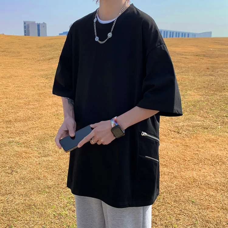 重磅短袖T恤男士纯棉百搭夏季半袖宽松美式高街大码国潮胖子半袖