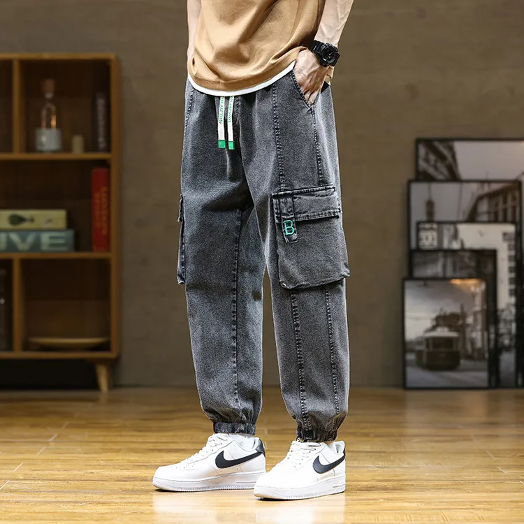 春秋大码休闲男士日系工装裤加肥加大胖子潮流运动卫裤宽松牛仔裤