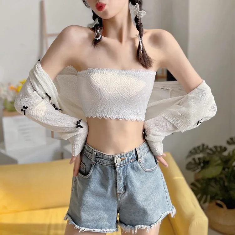 蕾丝防滑抹胸一片式防走光遮胸内搭裹胸打底无肩带内衣少女围胸夏