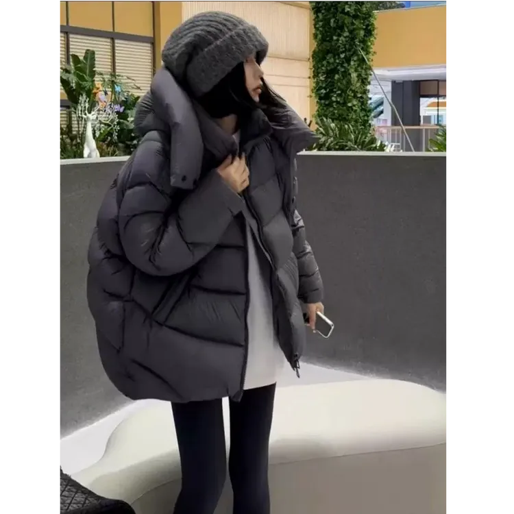 休闲龟背短款连帽保暖羽绒服冬季新款宽松显瘦百搭外套面包服潮