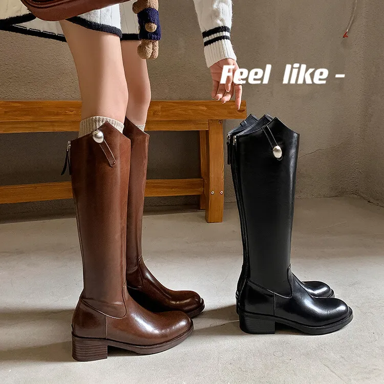 马术马靴骑马长靴障碍靴高筒马靴竞赛长靴女复古百搭气质骑士靴