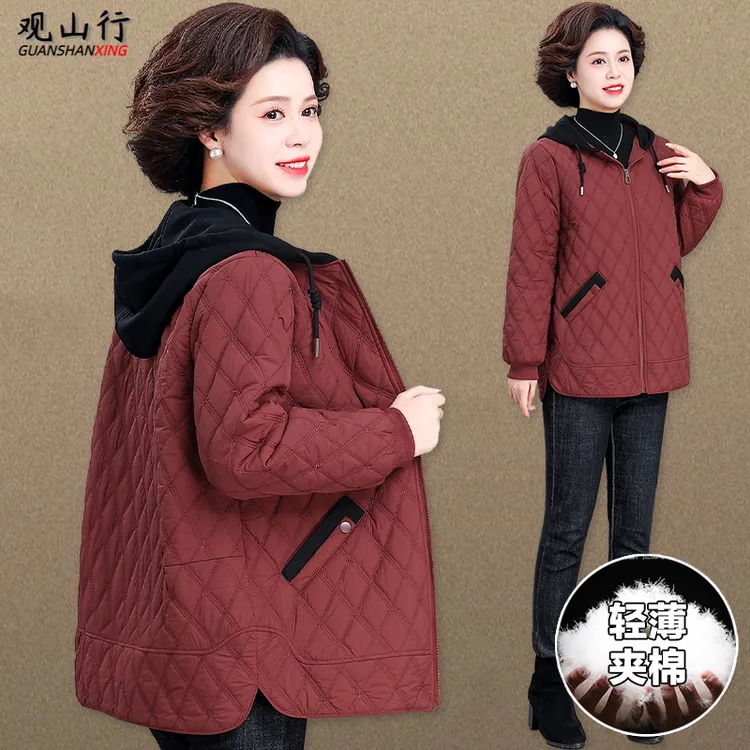 50岁妈妈轻薄夹棉外套冬季新款中老年女秋冬保暖棉服大码中年棉衣