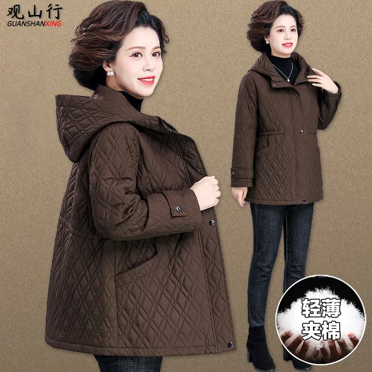 2025新款妈妈冬季轻薄夹棉外套中老年女士冬装棉服大码阔太太棉衣