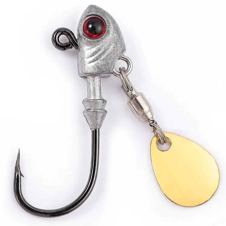 盒装 叶氏路亚铅头钩6倍加强带旋转亮片 黑坑盲槽石斑鳜鱼大钩门