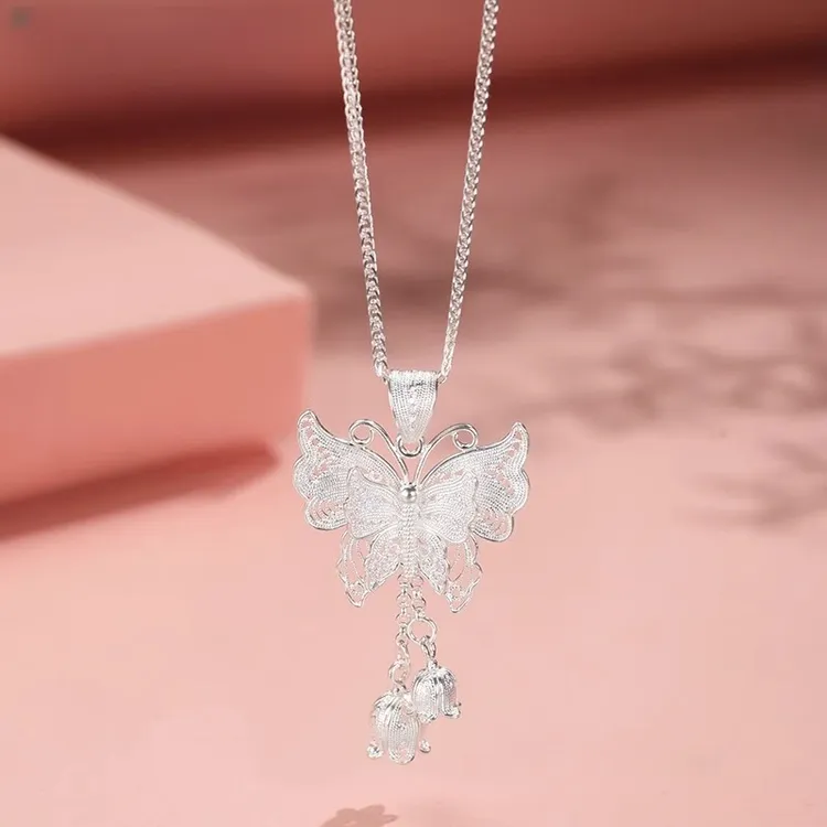坠链均足银 999足银蝴蝶吊坠项链简约大方时尚高级感礼物氛围感