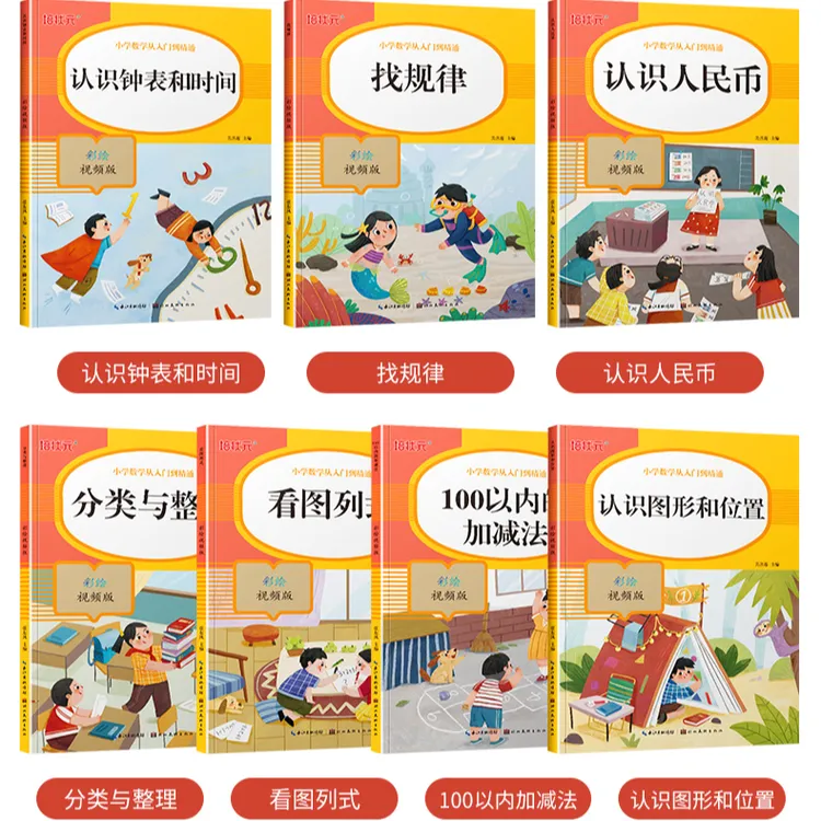【彩绘视频版】一二年级看图列式 认识人民币 找规律数学专项训练