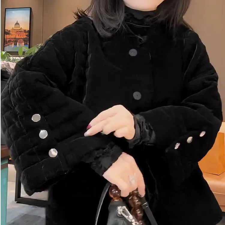 秋冬新款时尚洋气气质百搭遮肉显瘦高级大气宽松女款黑色格子棉服