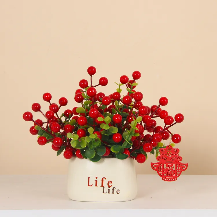 仿真花红果发财果新年发财花电视柜餐桌鞋柜装饰节日喜庆摆放花艺