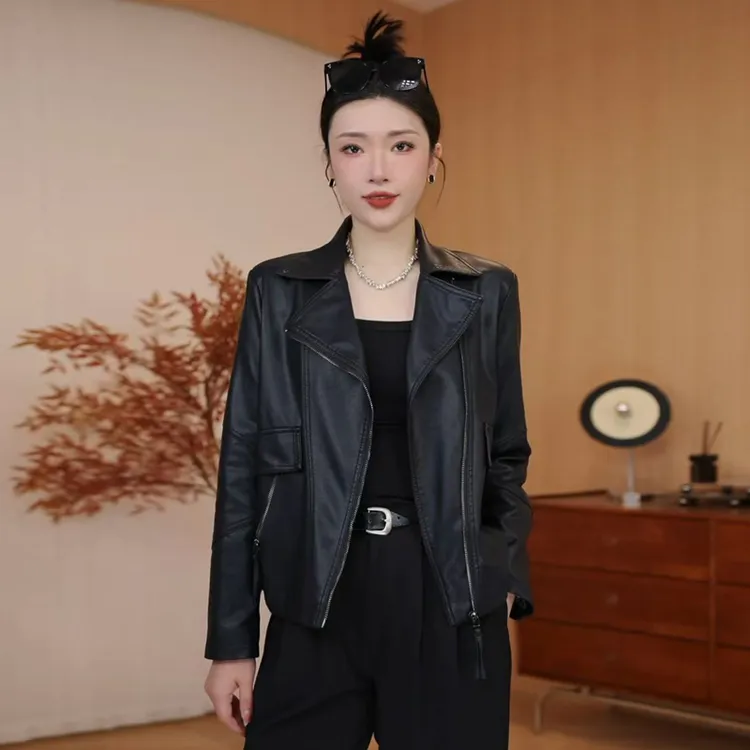 春秋新款秋冬复古机车皮衣女时尚百搭潮流外套夹克潮流