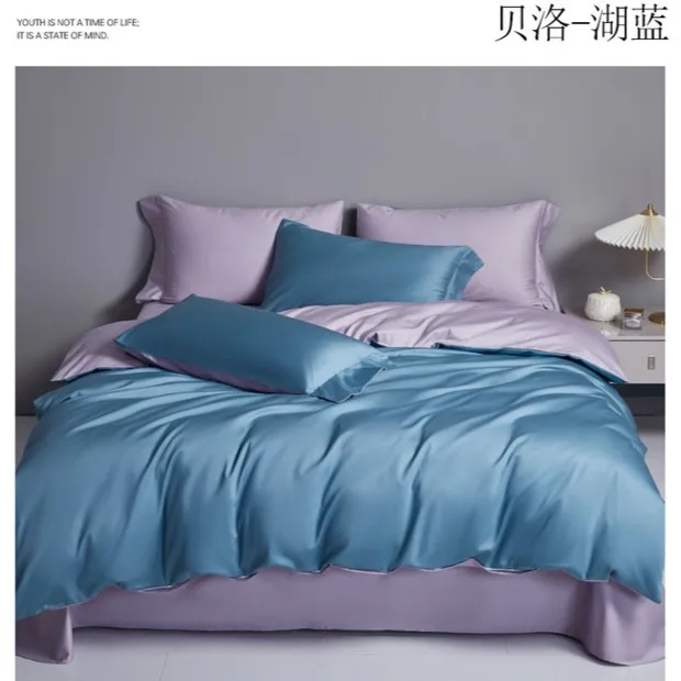 2024新款A类100支双股长绒棉纯色双拼全棉贡缎高端轻奢四件套绣花