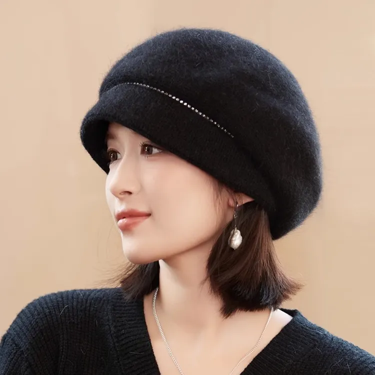 帽子女秋冬天韩版时髦宽檐加厚护耳保暖鸭舌贝雷帽兔毛针织毛线帽