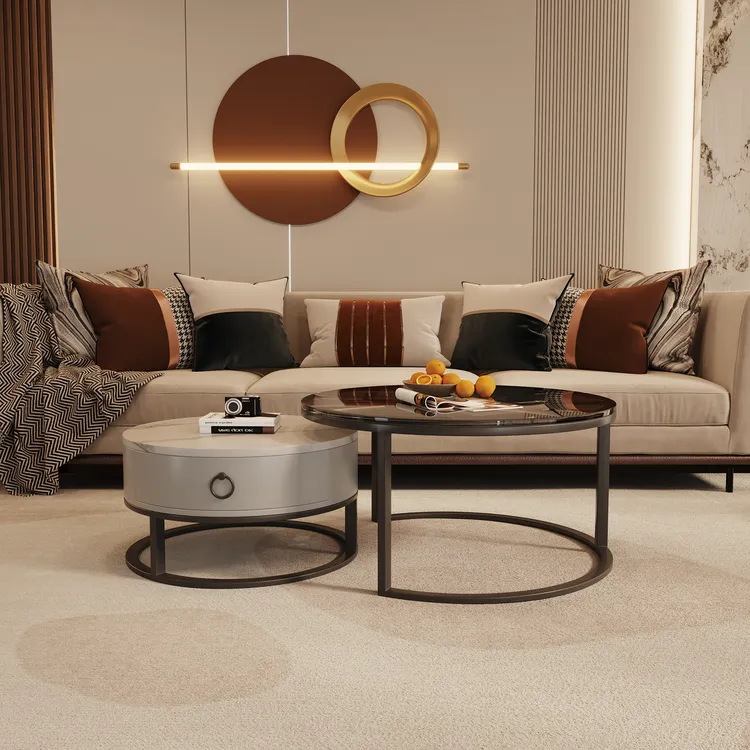 幕贞北欧圆形茶几小户型玻璃桌子轻奢客厅家用茶几桌简约现代创意