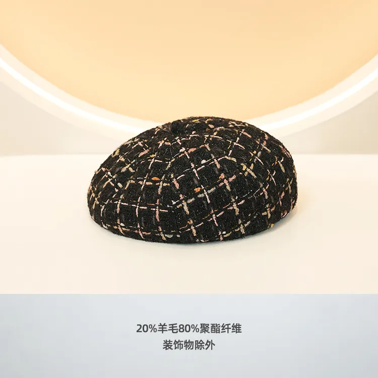 9680+9681TLOVE新款小香风街头时尚画家帽子格纹贝雷帽