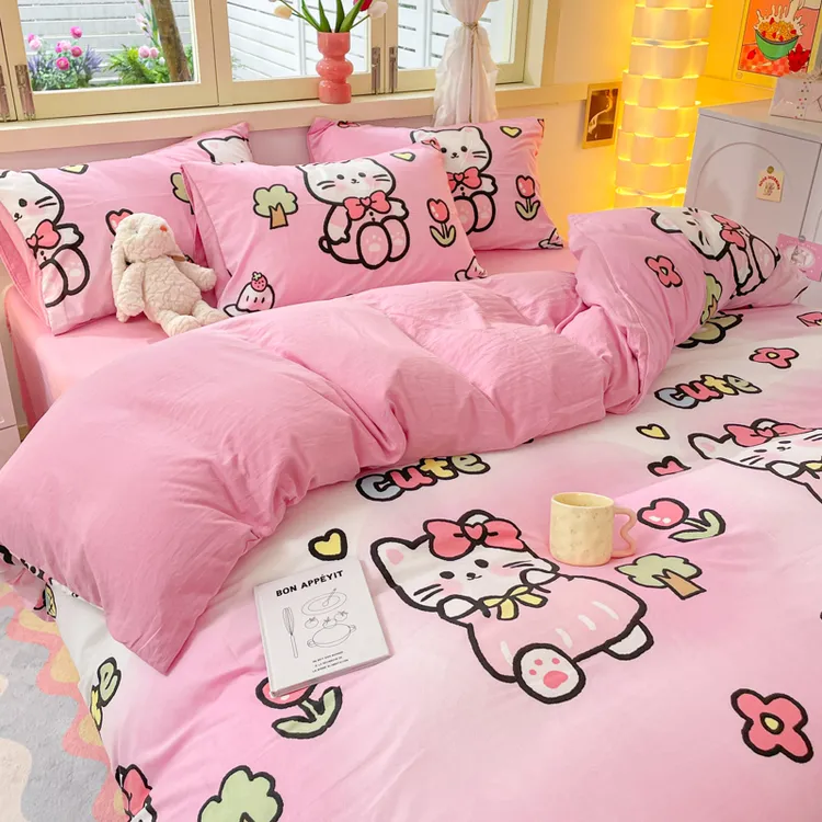 卡通儿童床上被套四件套2024新款被套罩床单床笠款学生宿舍三件套