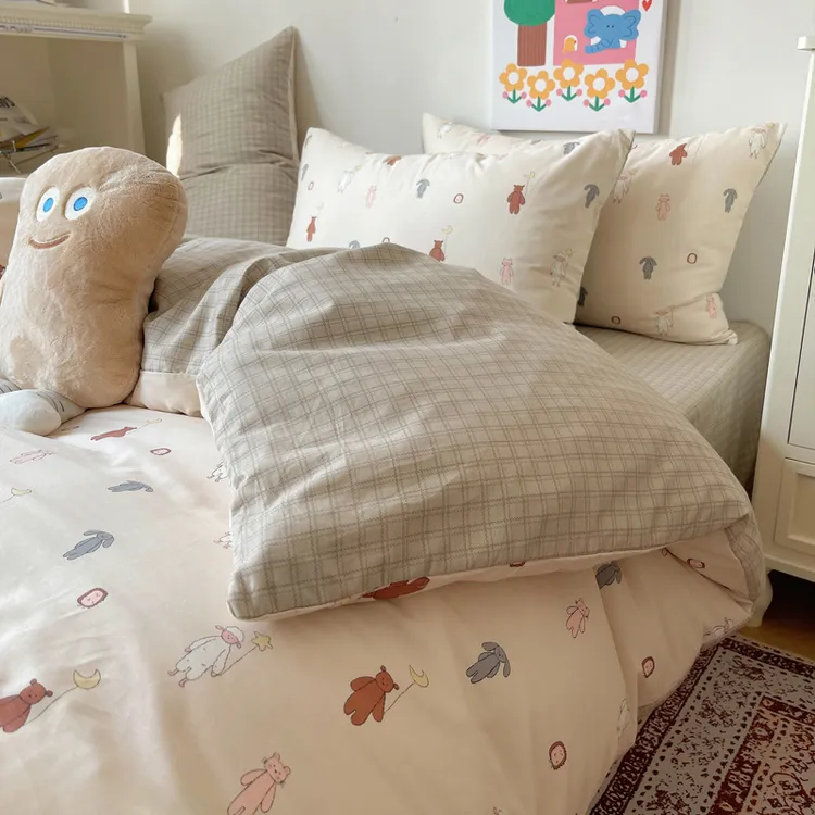 可爱韩式卡通纯棉床上四件套全棉床单被套床笠被罩被单床品三件套