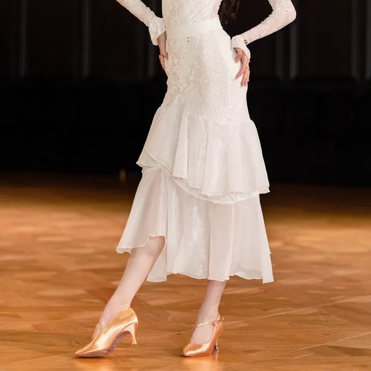 丹珍国标半身裙新款女交谊舞摩登表演舞跳舞包臀鱼尾大摆裙MQ-01