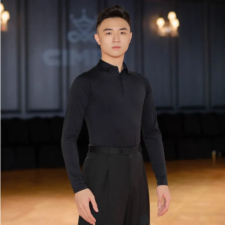 男式POLO领上衣国标舞服男士国标舞蹈练功服摩登舞成人跳舞服W03