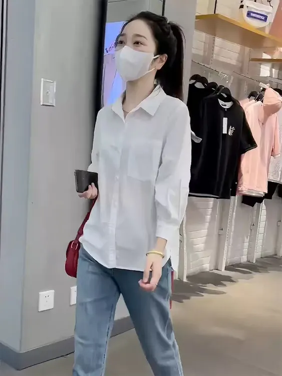 秋季出游新款女衬衣穿搭显瘦百搭穿搭衬衫宽松防晒遮肚子气质上衣