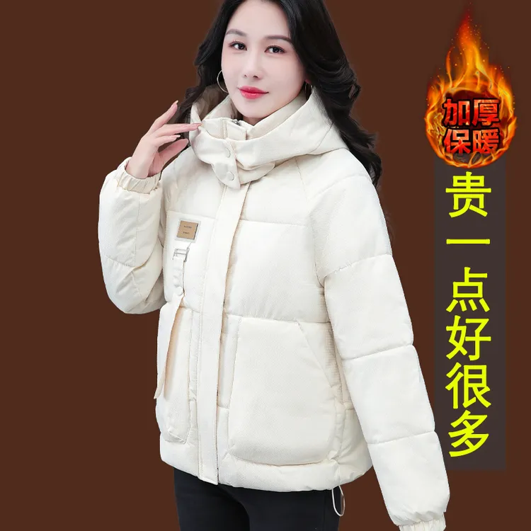 冬季棉服女新款短款连帽加厚韩版面包宽松妈妈棉衣棉袄外套