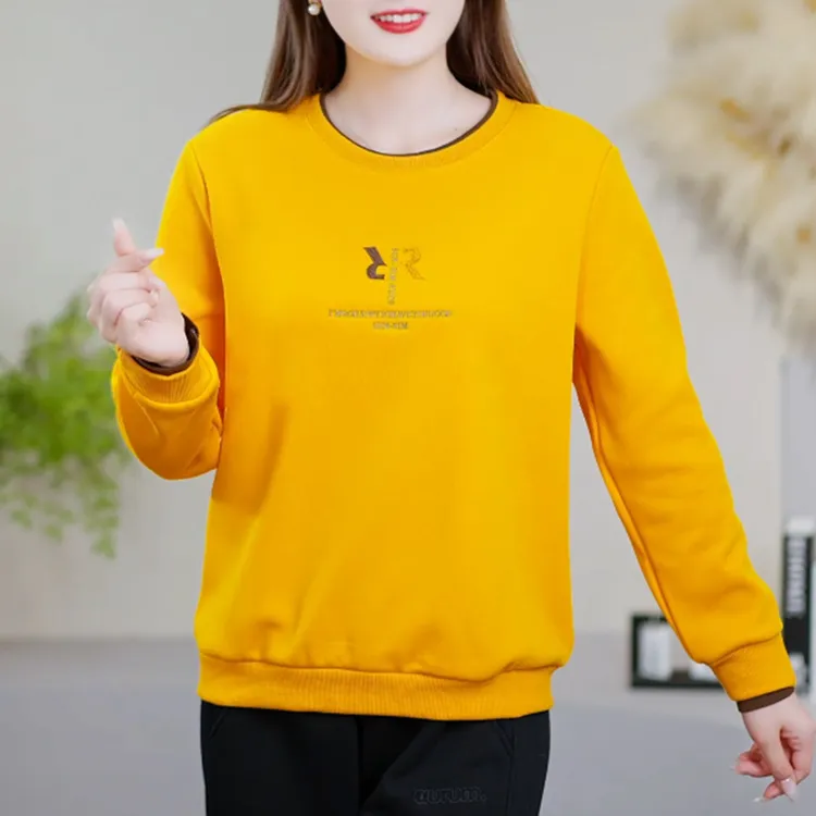 2024新款正肩圆领加绒卫衣女不起球秋冬百搭显瘦上衣服长袖衫女