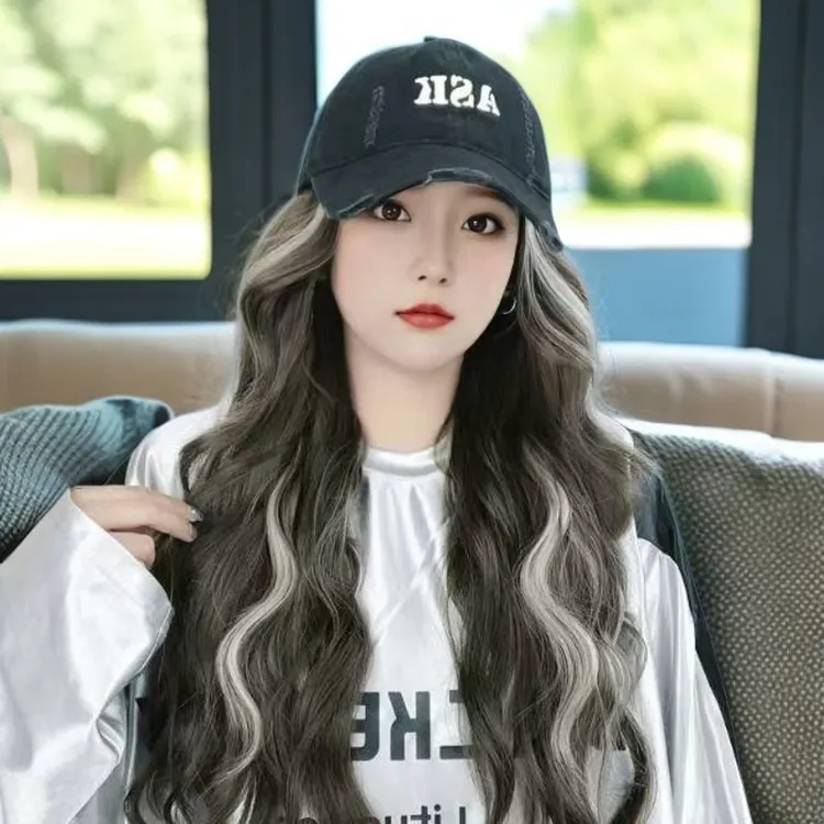 新款ASK美高挑染亚裔色棒球帽假发鸭舌帽时尚潮流仿真发帽子假发