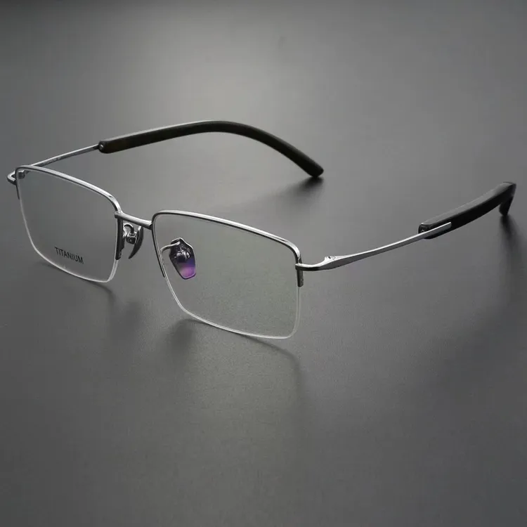 牛角半框手工近视健美超轻纯钛镜框半框眼镜男潮大脸半框男老花镜